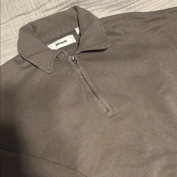 Buck Mason Taupe Cropped Half-Zip Sweatshirt sz small - Picture 6 of 7